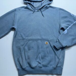Carhartt Sweatshirt Hoodie Mens Small Loose Fit Light Blue Sleeve Logo K288